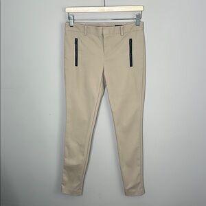 Club Monaco Tan Skinny Trousers with Faux Leather Accents